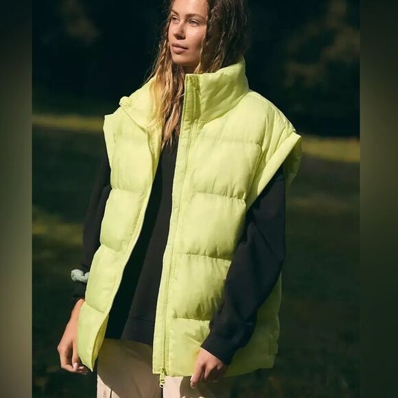 NWT free people movement in a bubble puffer vest neon yellow sour citrus - Picture 3 of 8
